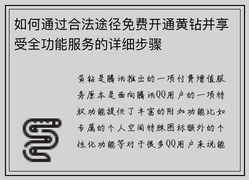 如何通过合法途径免费开通黄钻并享受全功能服务的详细步骤
